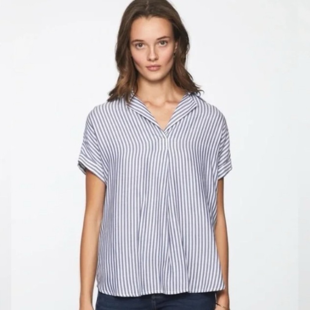 beachlunchlounge Navy and White Striped Button Down Shirt